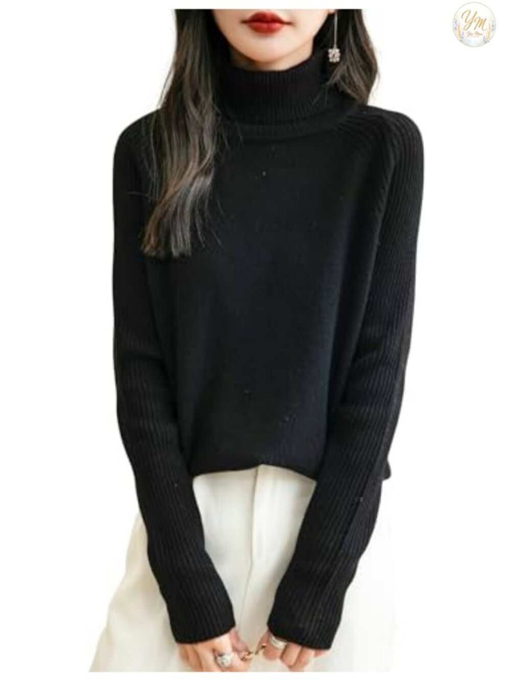 100% Merino Wool Women's Turtleneck Sweater Long Sleeve Soft Warm